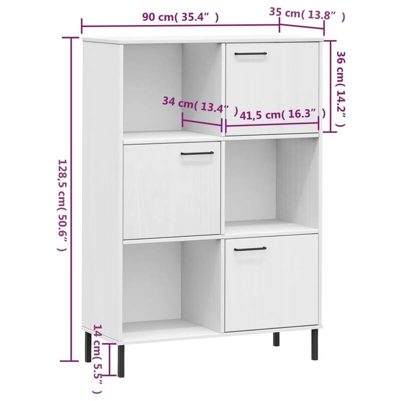 vidaXL Bookshelf Book Cabinet with Metal Legs Storage Cabinet OSLO Solid Wood - 35.4" x 13.8" x 50.6"
