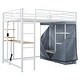 preview thumbnail 5 of 16, Full Size Loft Metal Bed with Desk, Shelves, Power Outlet, LED Light and Wardrobe, White