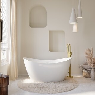 Freestanding Soaking Bathtub,100% Pure Virgin Acrylic with Drain And Groove Overflow,Glossy White