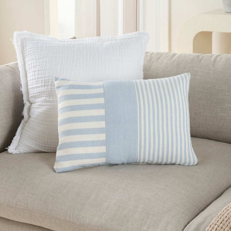 Mina Victory Lifestyle Cot Linen Blk Strps 14" x 20" Ocean Indoor Throw Pillow
