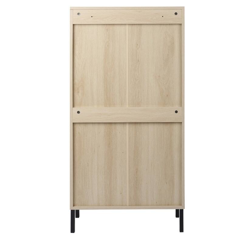 Freestanding Modern Shoe Rack Storage with 3 Natural Rattan Door