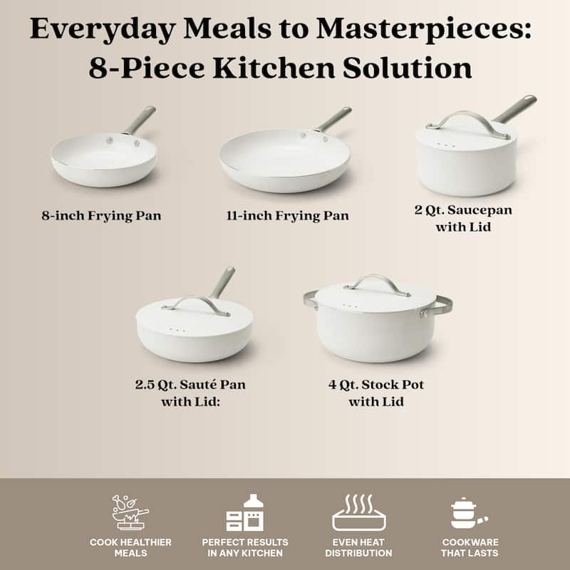 Alva Mobi 8-Piece Nonstick Ceramic Cookware Set - Cannoli Cream