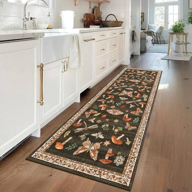 Area Rugs for Living Room Modern Insect Rug Mushroom Pattern Rug Soft Washable Non Slip Low Pile Rug