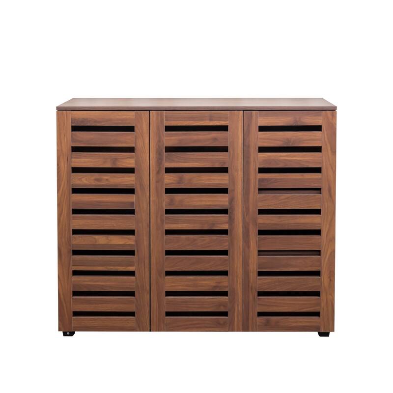 5-Tier Shoe Storage Cabinet with Adjustable Shelves, Wooden Shoe Rack Organizer with Louvered Doors for Entryway, Hallway