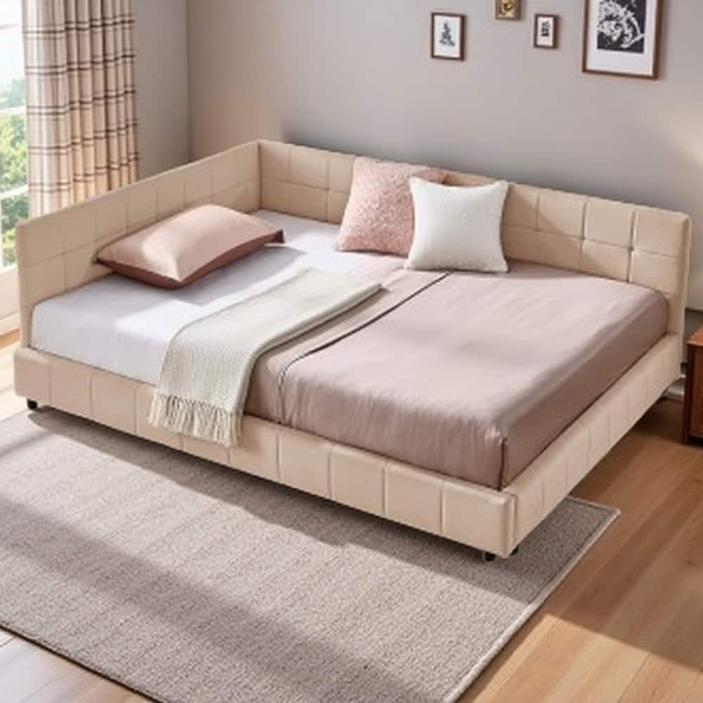 Mid-Century Full Size Velvet Daybed with Tufted Backrest & Armrests, Upholstered Sofa Bed Frame for Bedroom or Living Room