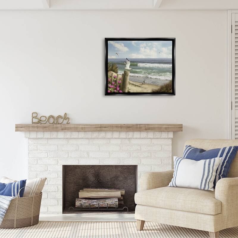 Stupell Endless Seas Beach Seagulls Framed Floater Canvas Wall Art by Alan Giana