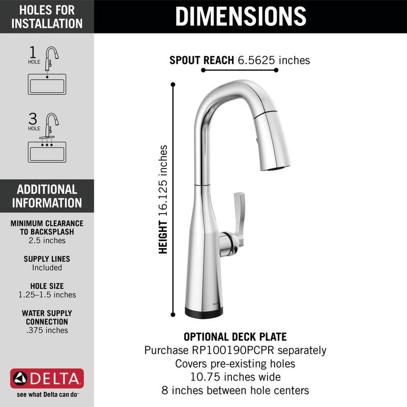 Delta Stryke 1.8 GPM Pull-Down Bar/Prep Faucet with On/Off Touch