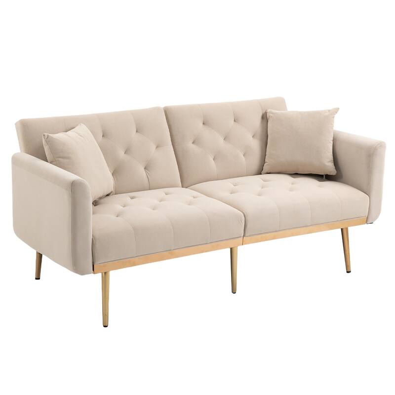 65.35" Velvet Futon Sofa Bed with Adjustable Backrest