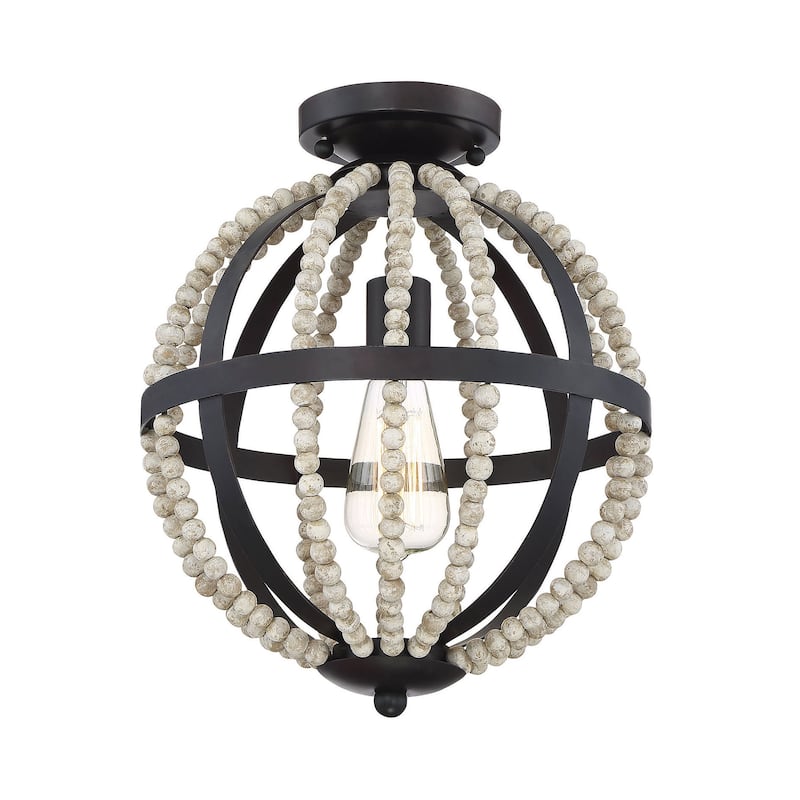 Meridian M60031 Single Light 12" Wide Semi-Flush Globe Ceiling Fixture - Oil Rubbed Bronze