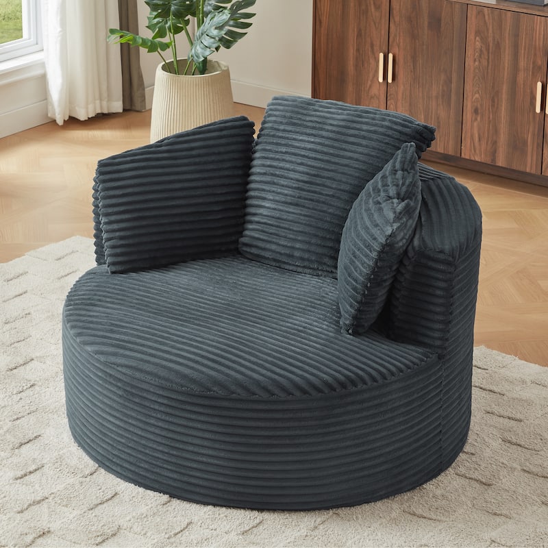 Compressible Corduroy Round Chair with Cushioned Backrest - Modern Comfort Seating for Living Room,Office,Apartment(no swivel)