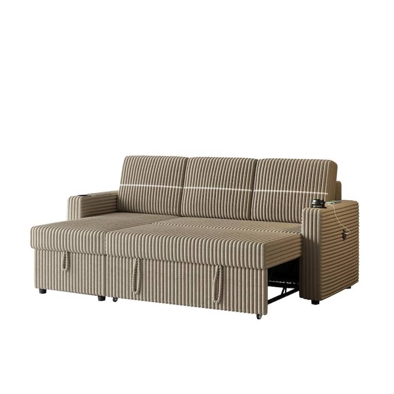 85 Inches Corduroy Sofa Bed, 3 Seater Sleeper Sofa, Pull Out Couch for Living Room