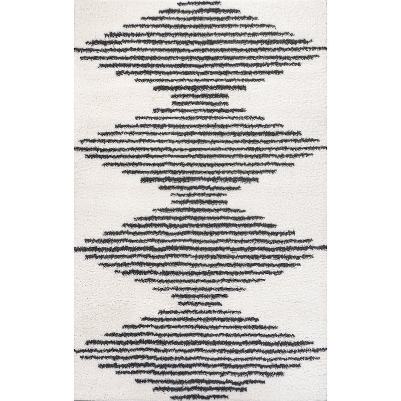 JONATHAN Y Arenal Diamond Stripe Geometric Shag Area Rug - 8 X 10 - White/Black