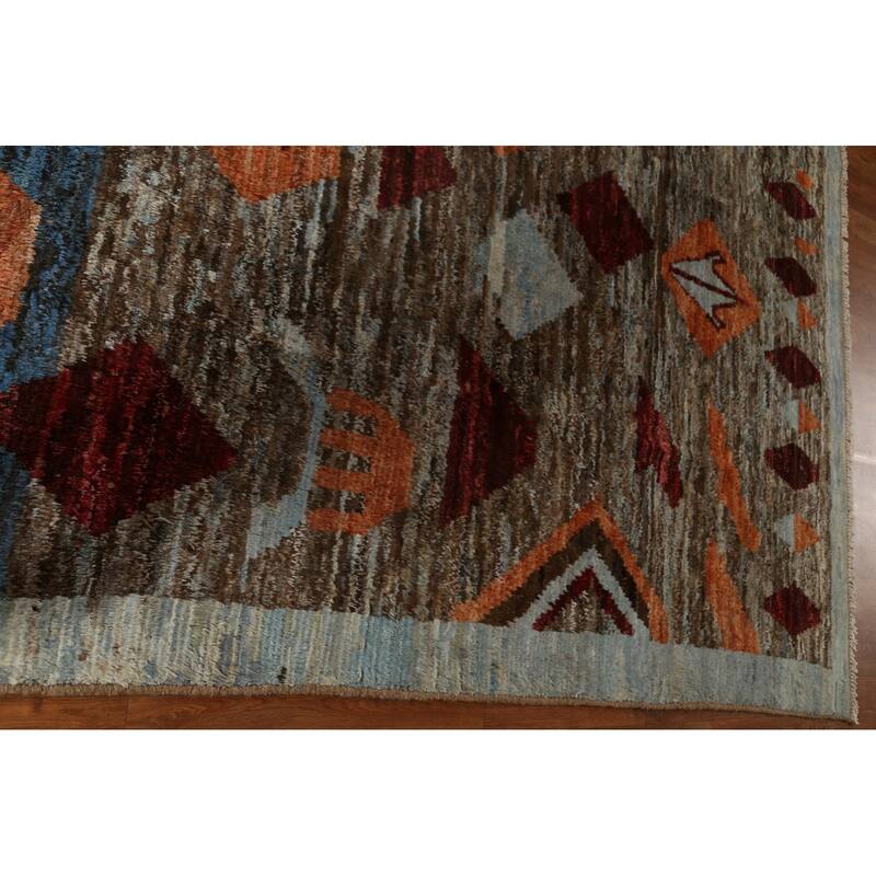 Tribal Geometric Moroccan Oriental Wool Area Rug Hand-knotted Carpet - 7'9" x 9'8"