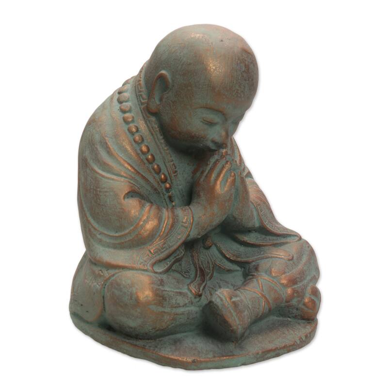 Novica Handmade Shaolin Meditation Cast Stone Sculpture
