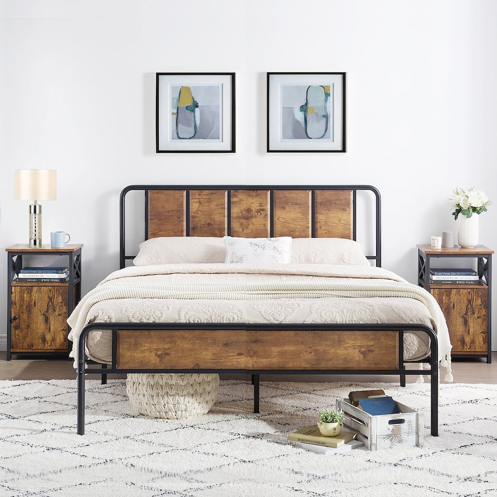 Taomika 3-Pieces Mid Century Bedroom Set,Rustic Brown