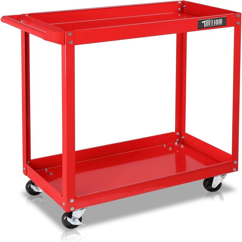 2/3 Tier Rolling Tool Cart 220 LBS Capacity Industrial Service Cart w/Wheels - 28.5"D x 14.2"W x 29.1"H - red