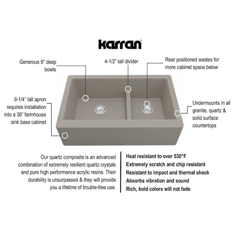 Karran Farmhouse/Apron-Front Quartz Double Bowl Kitchen Sink