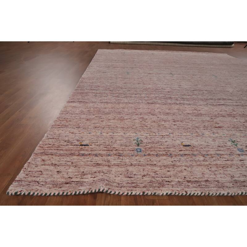Hand Knotted Oriental 100% Wool Carpet Tribal Animal Pictorial Pink Gabbeh Area Rug - 10' 8'' X 7' 9''