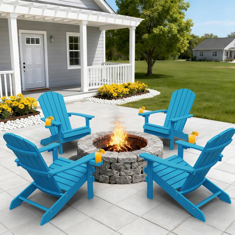 WINSOON All Weather HIPS Outdoor Plastic Adirondack Chairs Set of 4 - Pacific Blue