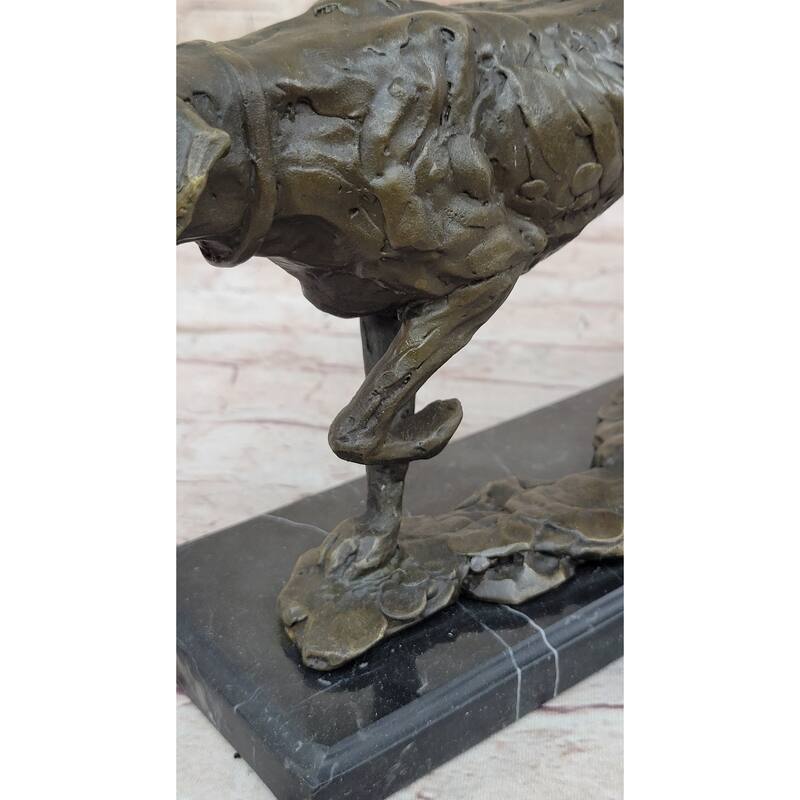 Imitative Dog Following Scent Bronze Sculpture Statue Figure On Marble Base Signed Milo