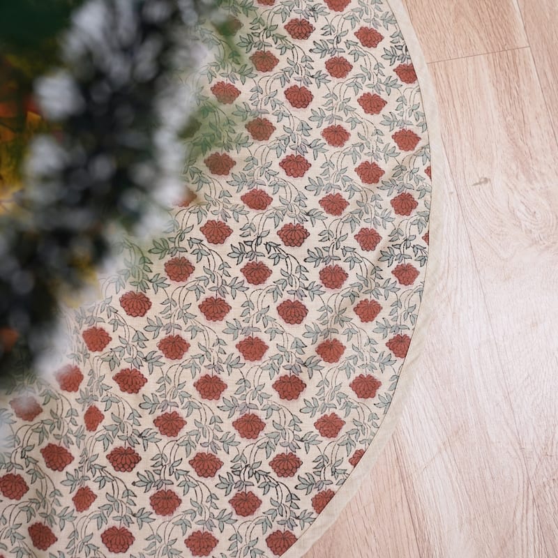 Fabdivine Block Print Linen Blend Home Decor Christmas Tree Skrit