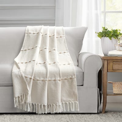 Lush Decor Herringbone Stripe Yarn Dyed Cotton Woven Tassel Throw Blanket