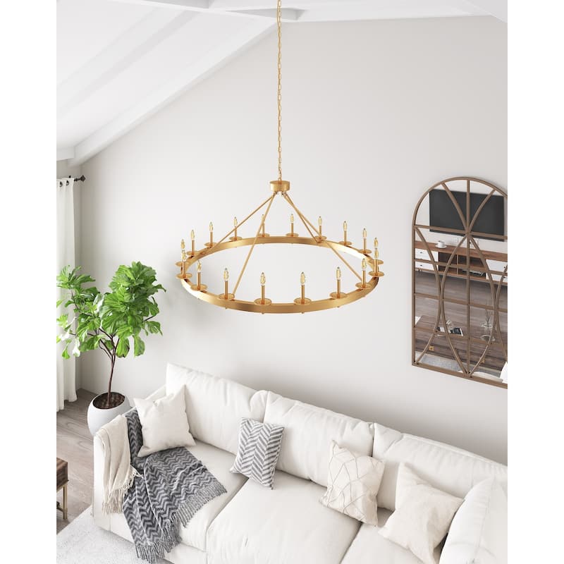 48" Gold 18-Light Industrial Wagon Wheel Chandelier Living Room Chandelier