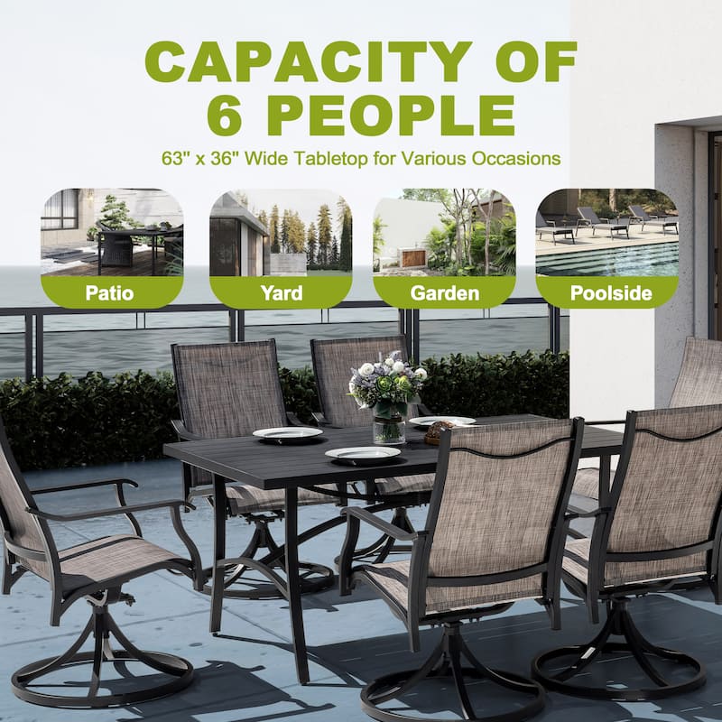7-Piece Outdoor Aluminum Dining Set with Swivel Design