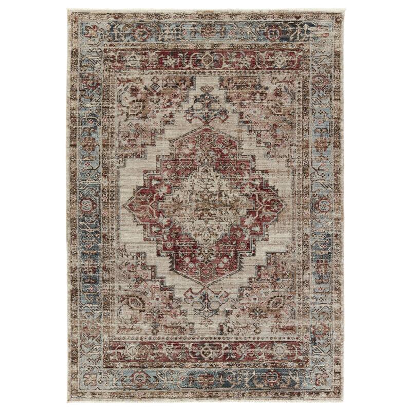 Emory Medallion Red/ Blue Area Rug - 4' x 5' 2" - Red/Blue - Rectangle