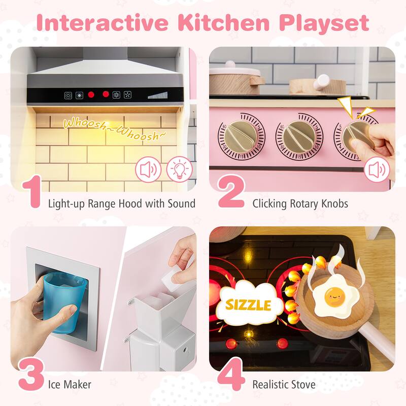 Gymax Kitchen Playset for Kids w/ Realistic Lights & Sounds Range Hood