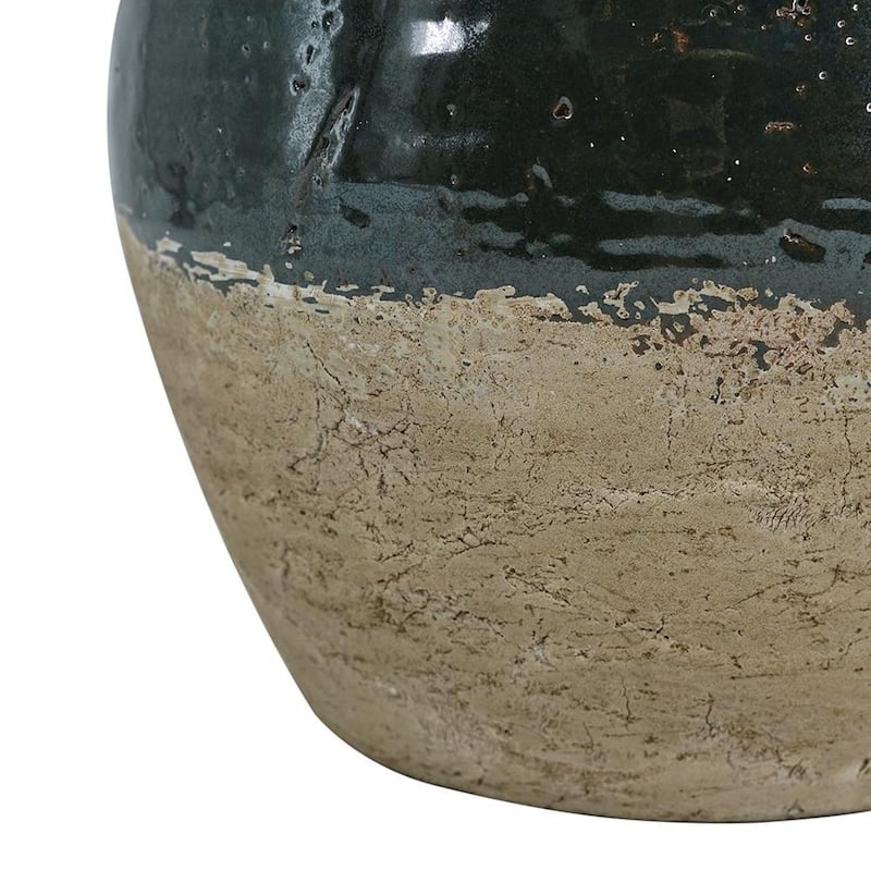 13" Forest Green And Sand Color Block Terracotta Round Jug Vase - 9.50