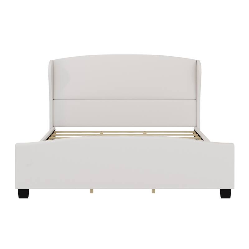King Size Wingback Bed Frame with 51" Tall Headboard with Solid Wood Legs (No Box Spring Needed)
