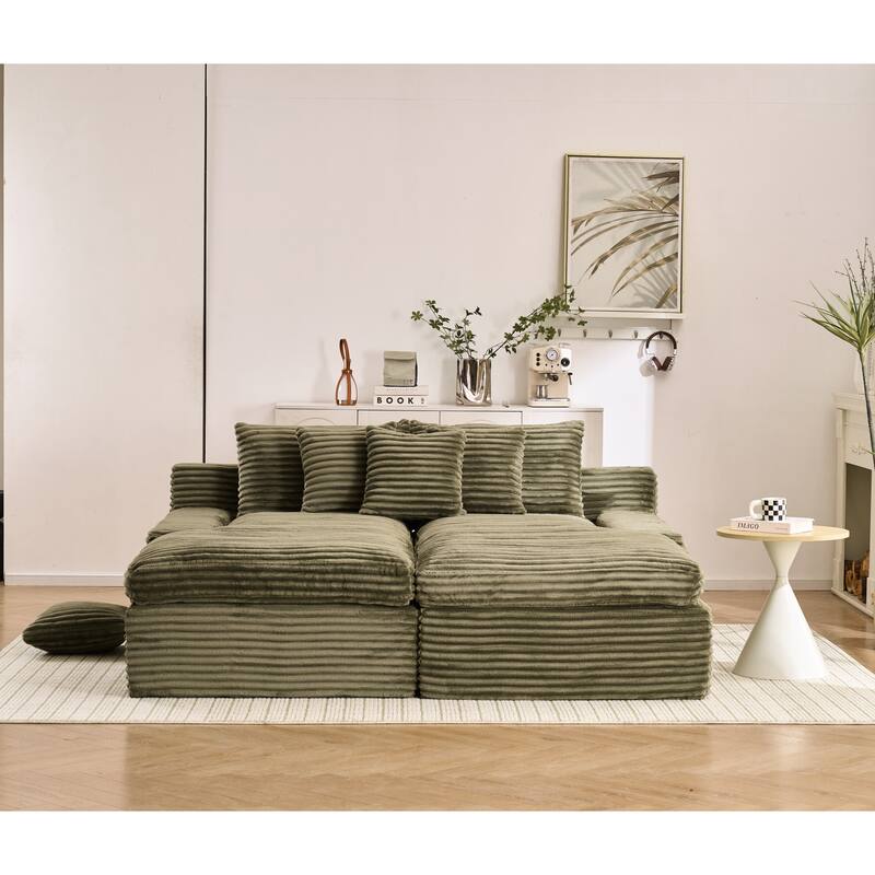 Oversized Corduroy Upholstered Chaise Lounge Sofa / Double Single Side Arm Sleeper Sofa Couch / Modular Recliner Sofa