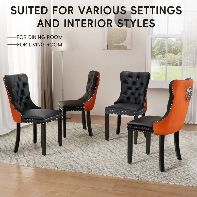 High-end Tufted Velvet Upholstered Nailhead Dining Chair Set of 6