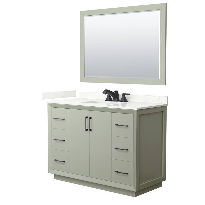 Wyndham Collection WCF414148S-QTZ-US3M46 Strada 48" Free Standing - Light Green / Giotto Quartz Top / Matte Black
