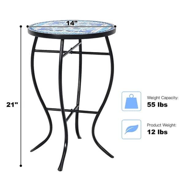 dimension image slide 2 of 3, Costway Mosaic Side Table Accent Table Round Balcony Bistro End Table