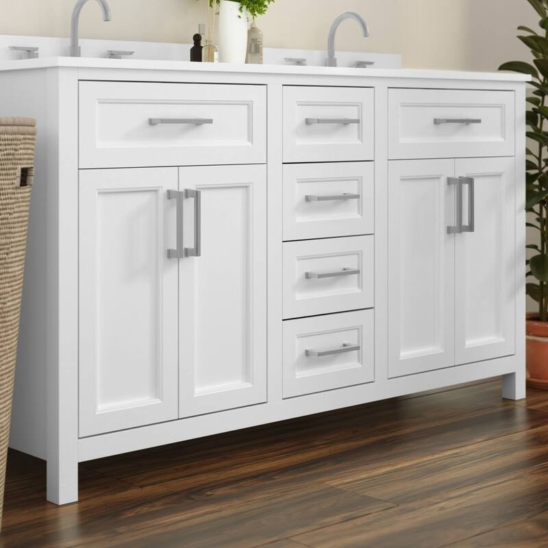 Bathroom Vanity with 2 Sinks, 2 Storage Cabinets, and 6 Drawers - 18.5"D x 60"W x 37.5"H