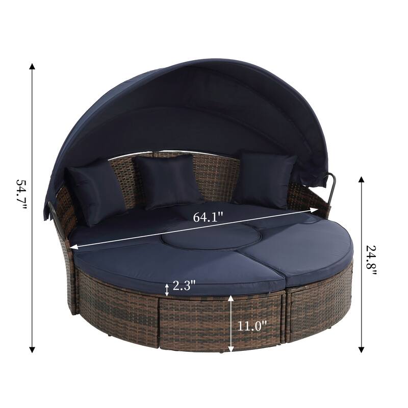 Outdoor Round Daybed with Retractable Canopy
