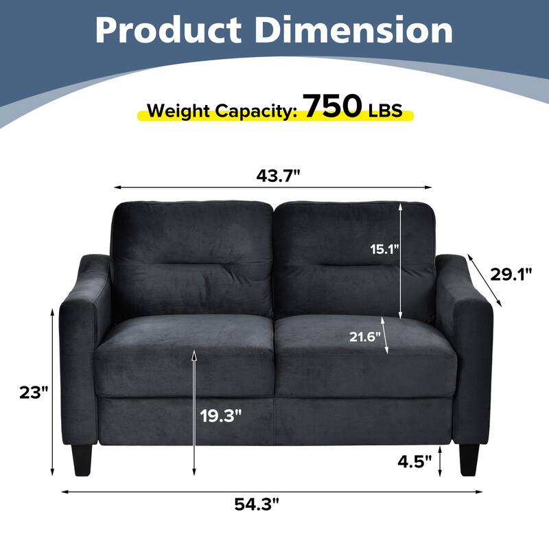 2 Seat Sectional Sofa with U-Shaped Spring Links and Solid Wood Frame Velvet Loveseat Couch for Living Room Bedroom Office