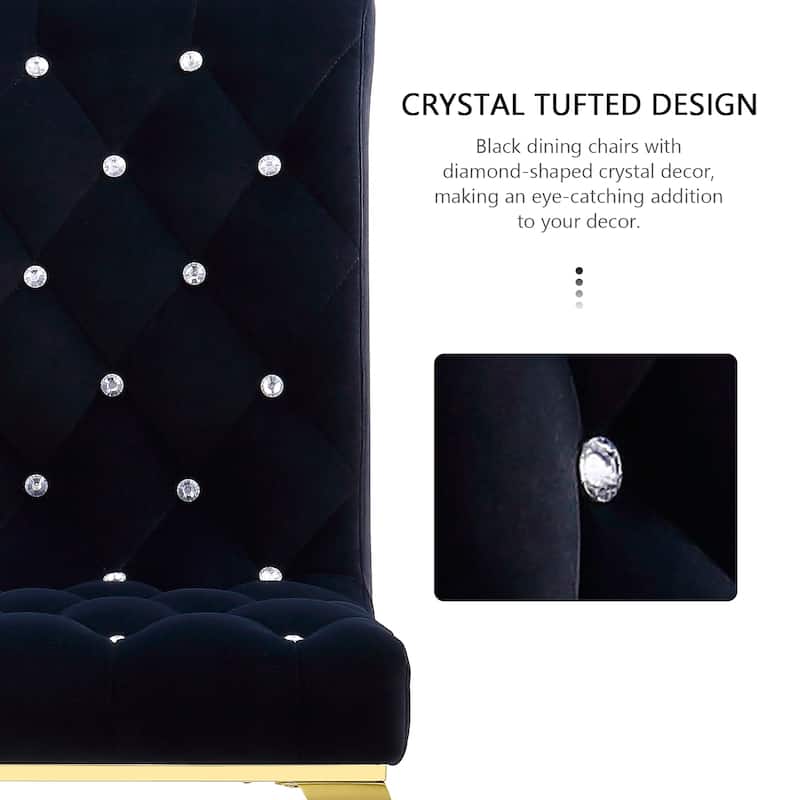 Luxury Black Velvet Upholstered Dining Chairs with Polished Gold Legs