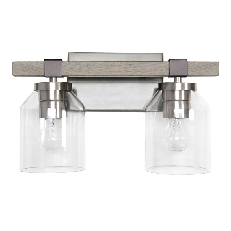 Rustic Bell Glass Shade 2-Light Uplight Downlight Vanity Wall Sconce - 14" - Gray and Silver