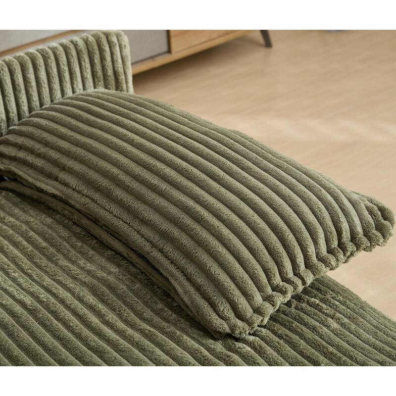 Corduroy Oversized Chaise Lounge with 4-Position Adjustable Backrest, 2 Pillows & 300lb Capacity - Convertible Sofa Bed