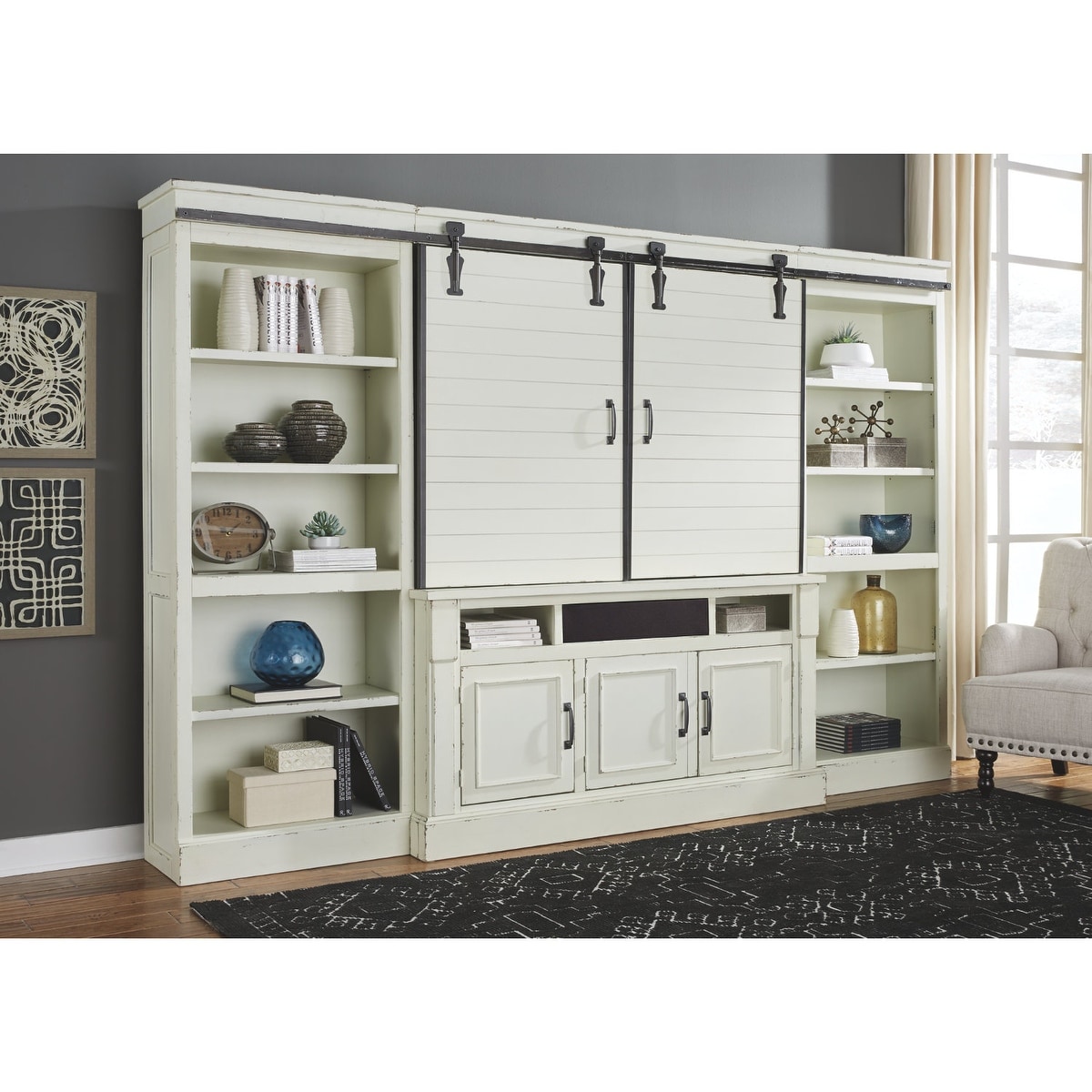 Shop Blinton Farmhouse 4 Piece Entertainment Center With Sliding