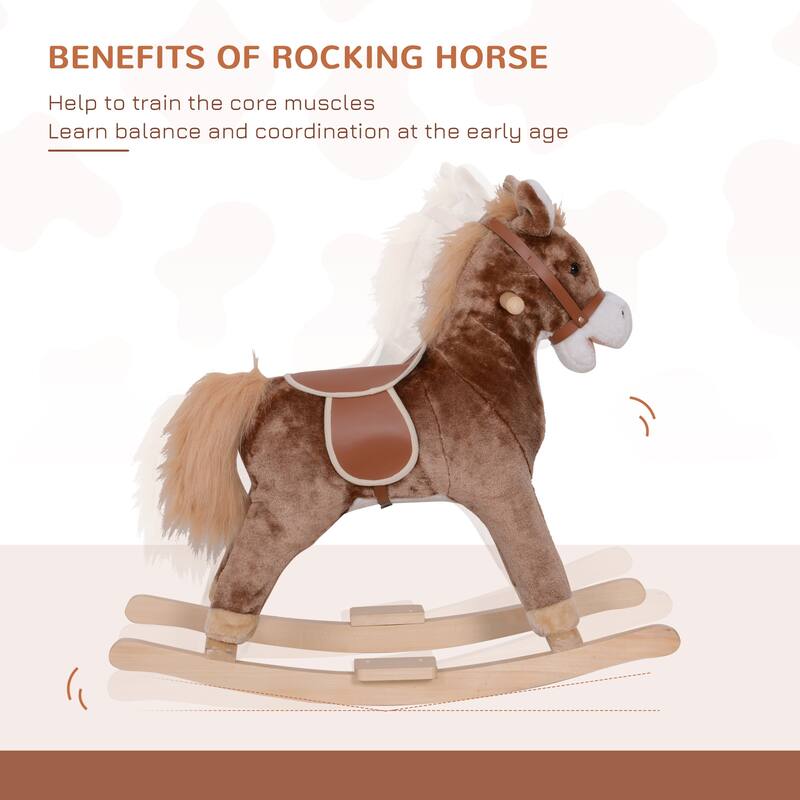 Plush Wooden Kids Rocking Horse with Padded Seat and Handles