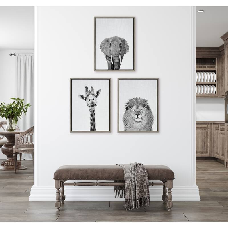 Kate and Laurel Sylvie Elephant Giraffe Lion Framed Canvas by Simon Te