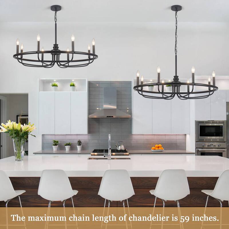 8-Light Candlestick Hanging Linear Island Foyer Chandelier Lighting Fixture for Dining Room Kitchen Island - Black