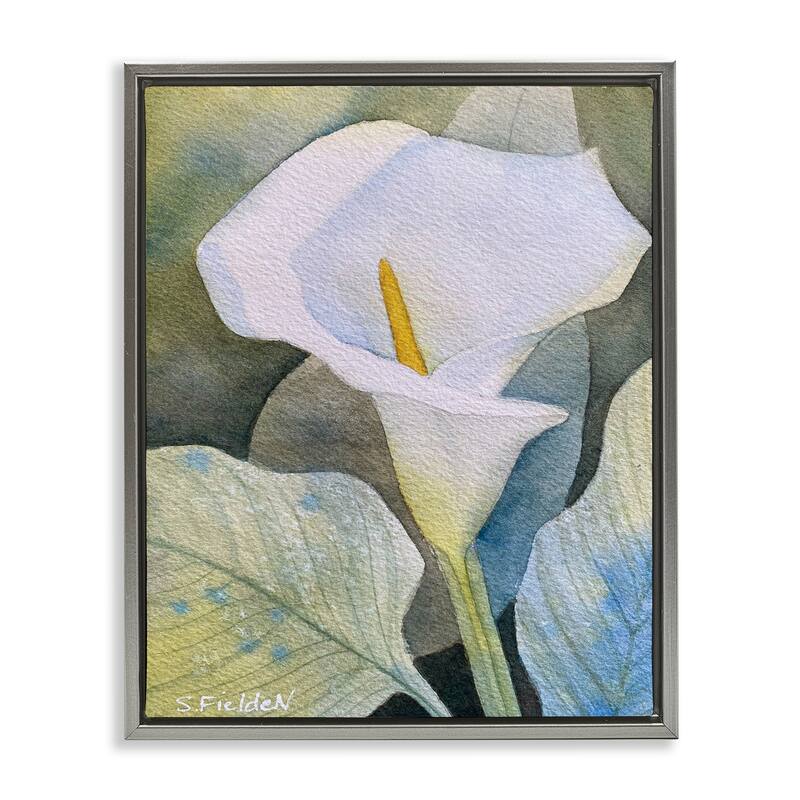 Stupell Garden Calla Lily Bloom Framed Floater Canvas Wall Art Design By Stephanie Fielden - 25 x 31 - Grey