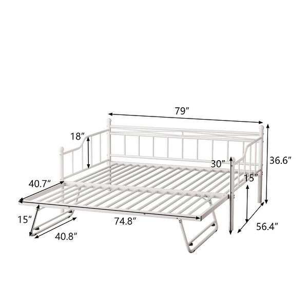 Full Size Metal Daybed with Portable Folding Trundle Bed Bath