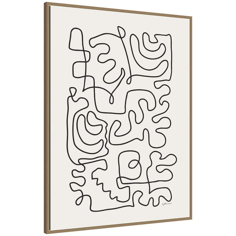 Kate and Laurel Connected Lines by Gabrielly Guedes Framed Canvas Wall Art Print - 32x42 - Gold