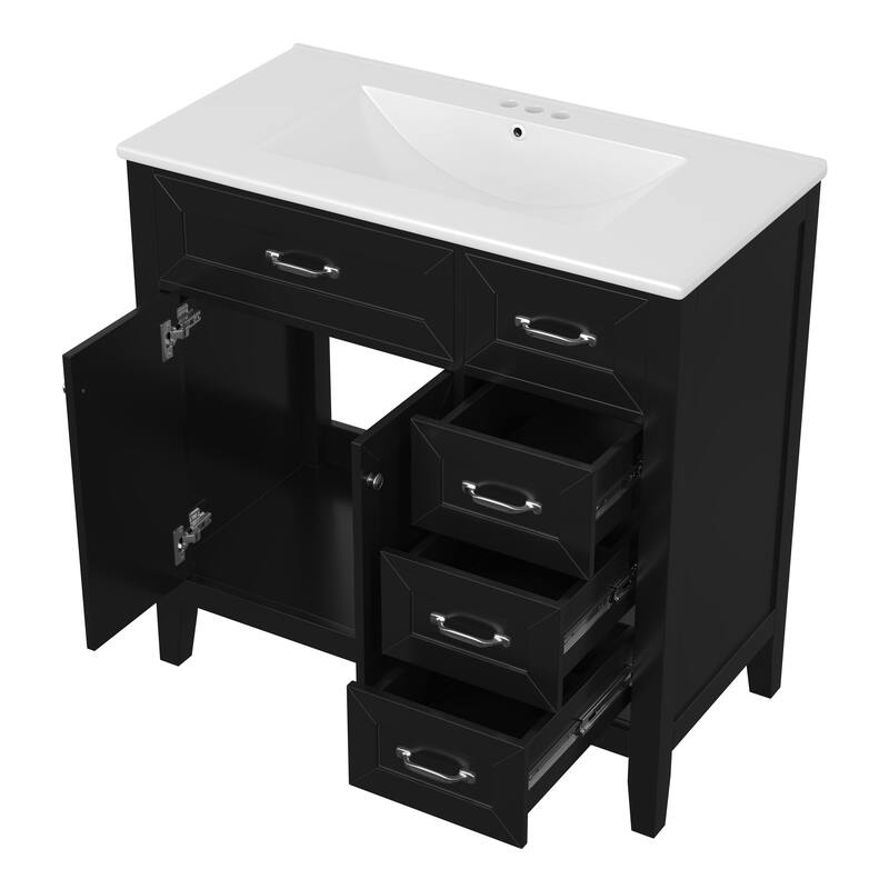 Bathroom Vanity with Single Sink, Bathroom Vanity with 3 Drawers & 2 Soft-Closing Doors, Freestanding Wood Bathroom Vanities